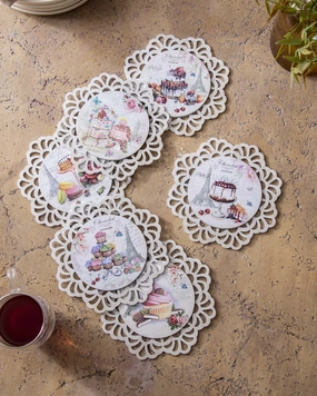 Parisian Dessert Lace-Edged Trivets - Set Of 6modern kitchen decor ,kitchen dinner set ,dinnerware 