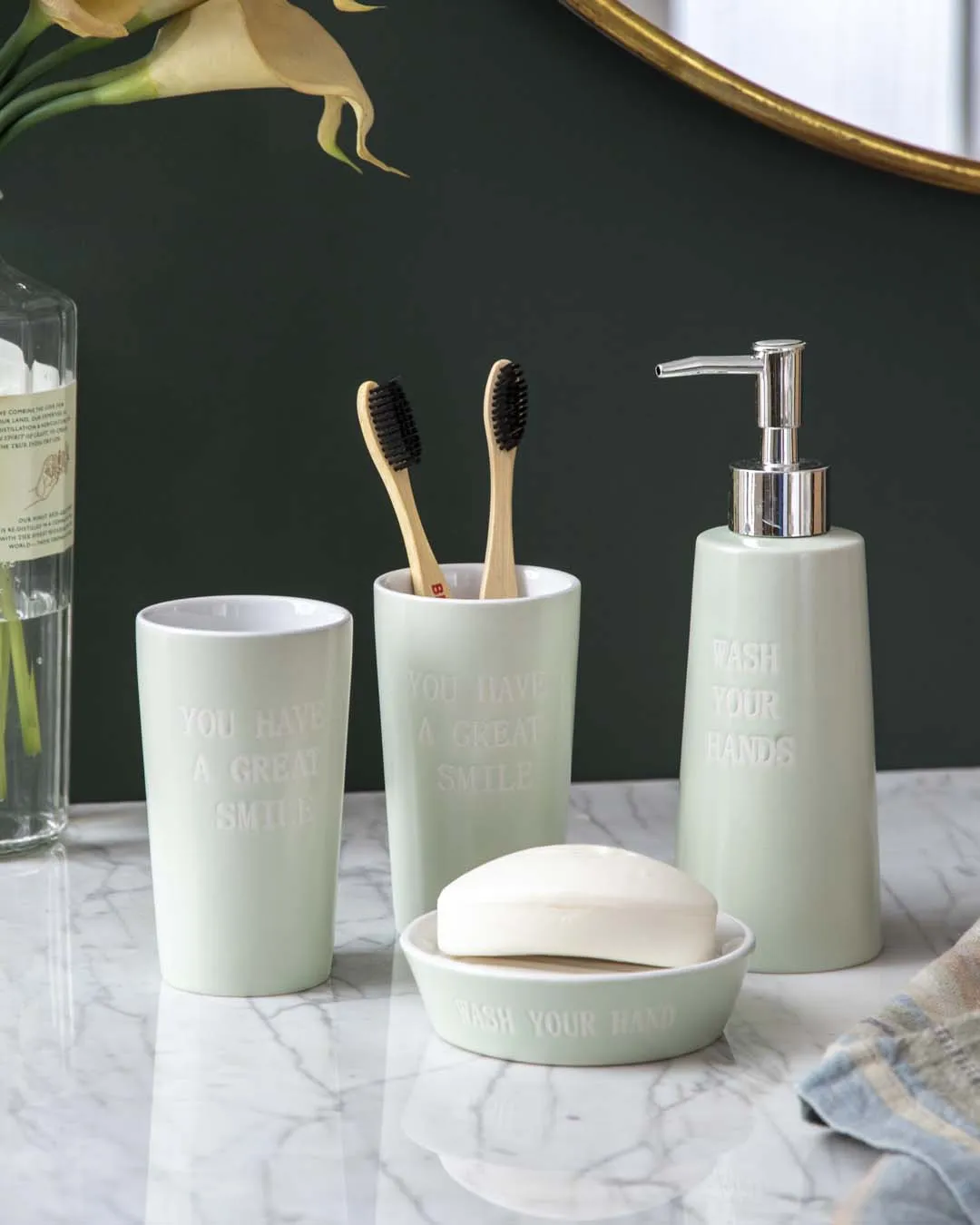 Pastel Perfection 4-Piece Bath Set - Greenbathroom decor,boho bathroom decor,minimalist bathroom decor