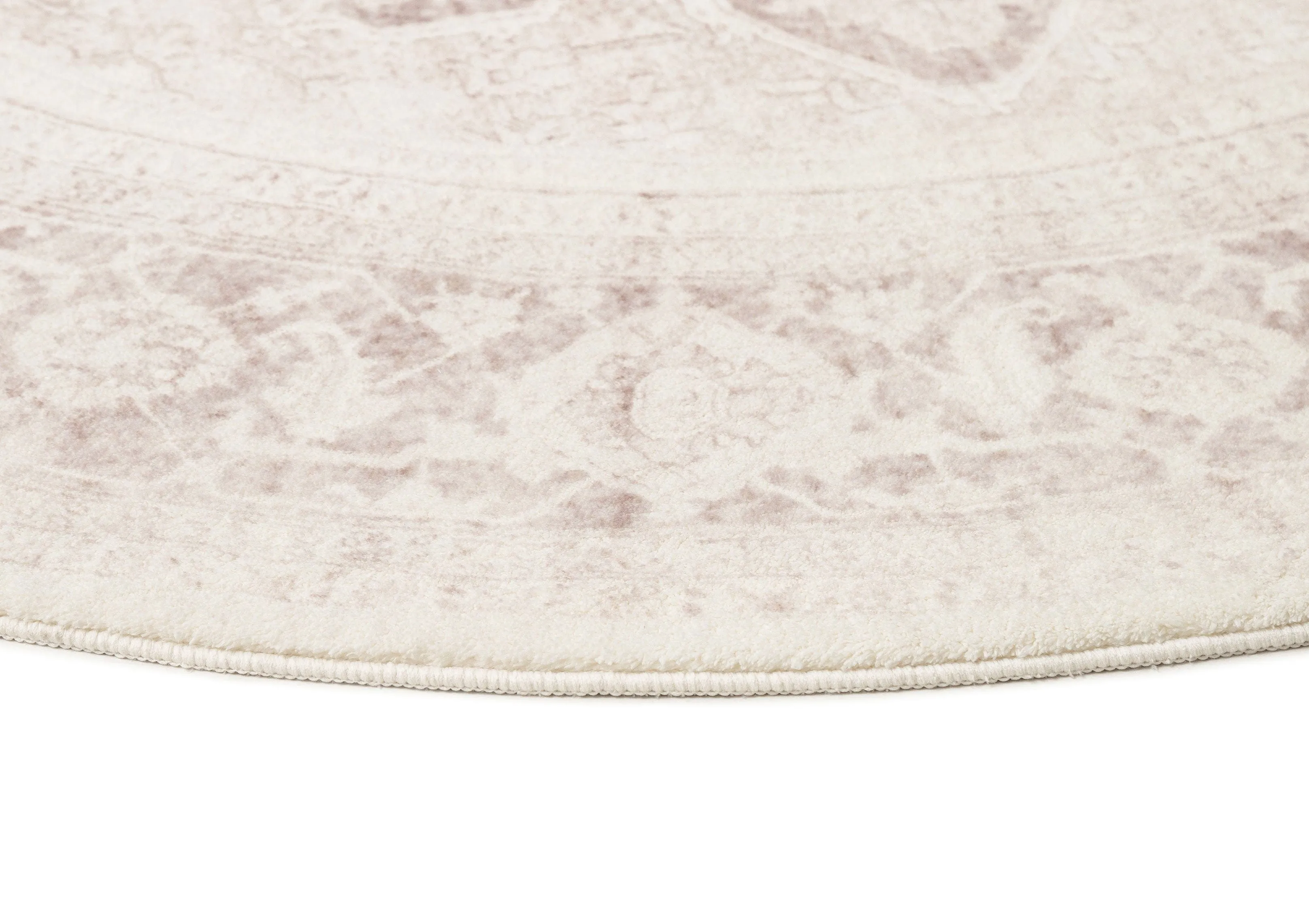 Patina Cream and Beige Distressed Washable Round Rug