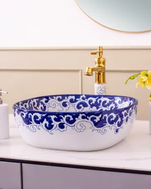 Peony Blue & White Porcelain Counter Top Basinbathroom decor,boho bathroom decor,minimalist bathroom decor