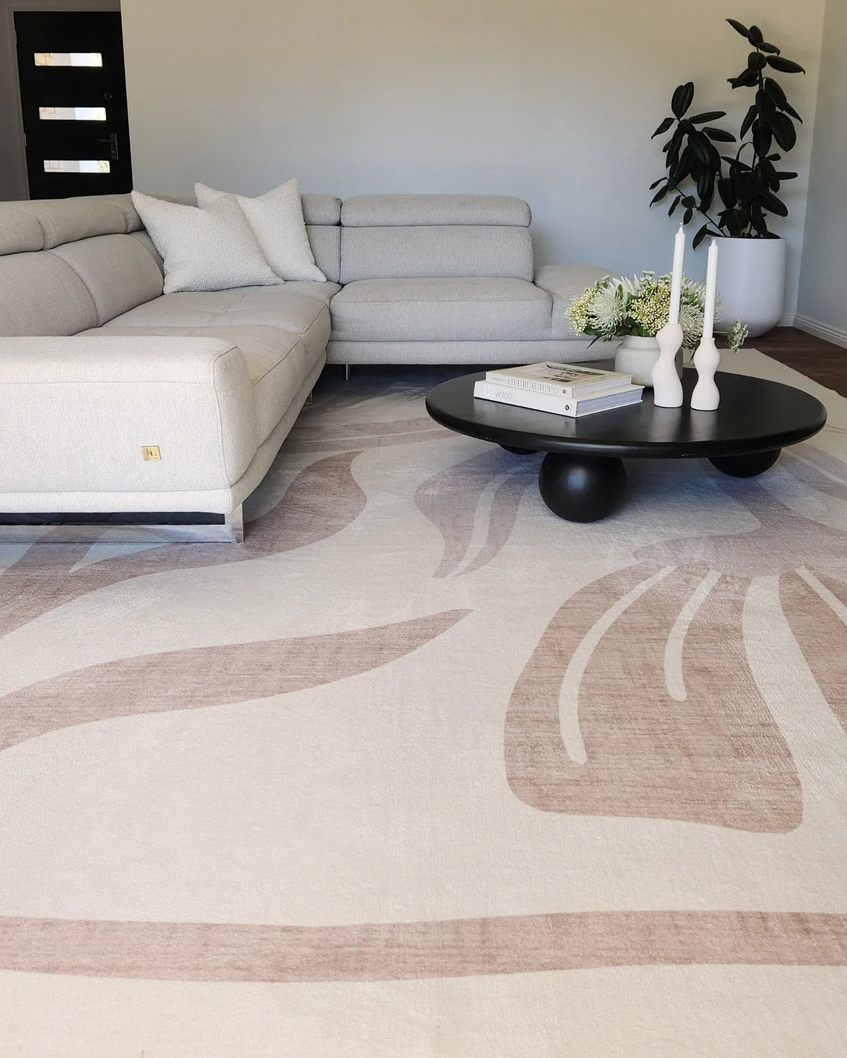 Perlha Beige and Grey Botanical Washable Rug