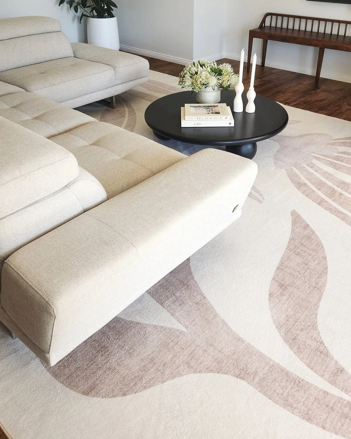 Perlha Beige and Grey Botanical Washable Rug