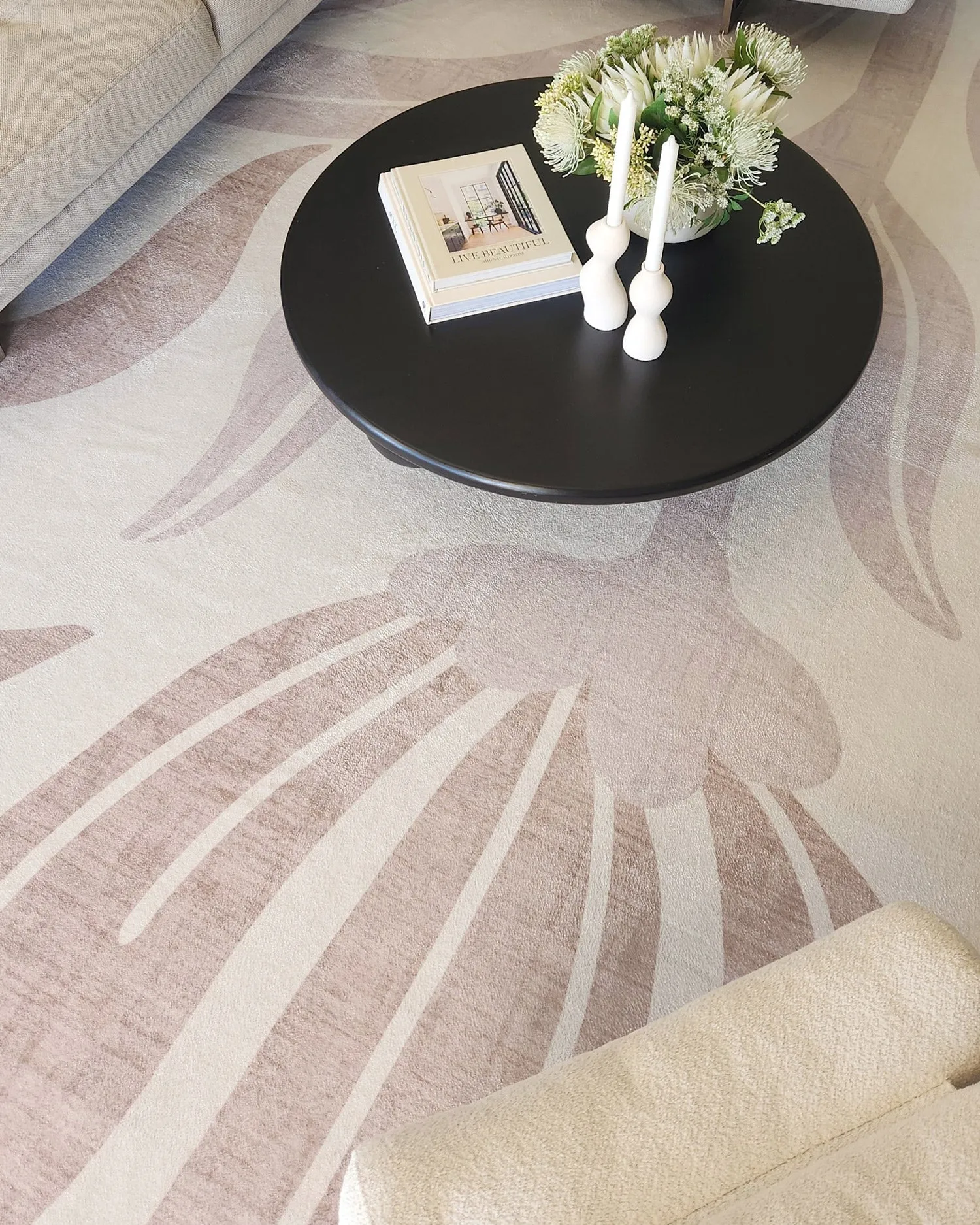 Perlha Beige and Grey Botanical Washable Rug