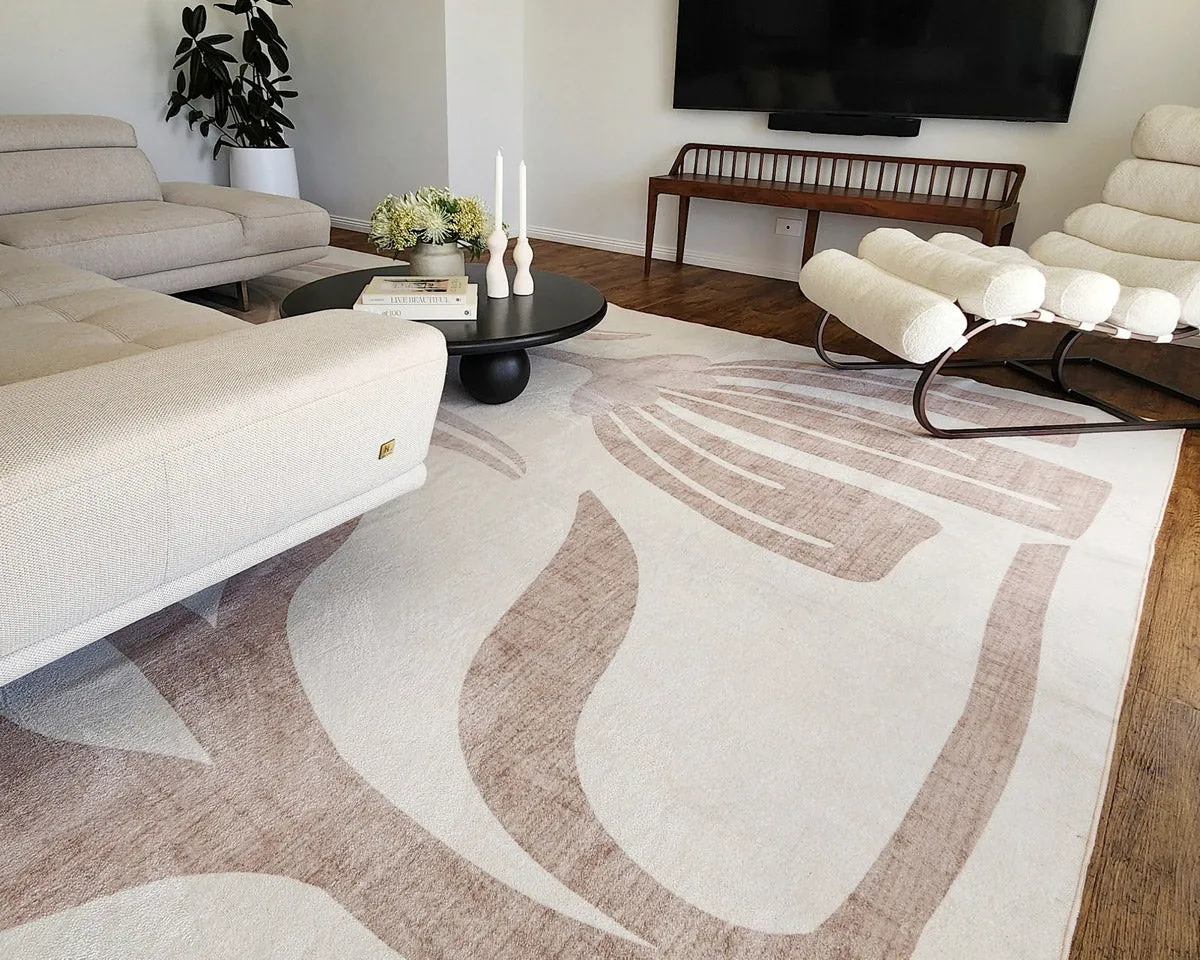 Perlha Beige and Grey Botanical Washable Rug