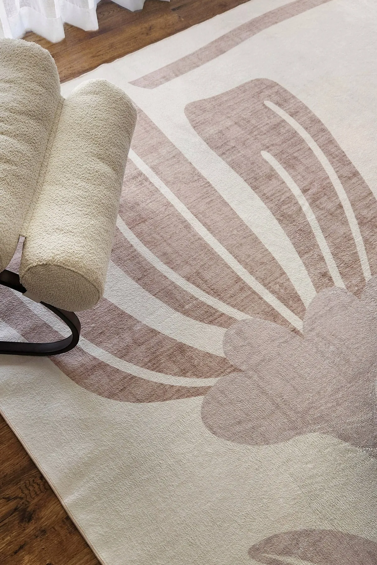 Perlha Beige and Grey Botanical Washable Rug