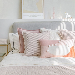 Pink and White Geometric Pattern Bed Cushion Sethome decor ,wall decor 