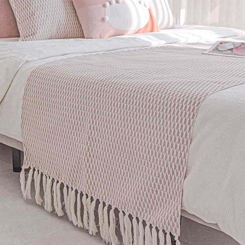 Pink and White Geometric Pattern Bed Cushion Set