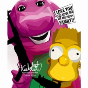 Pop Art Wall Decoration Drawing (Bad Barney And Bart) Simpson modern abstract painting decor