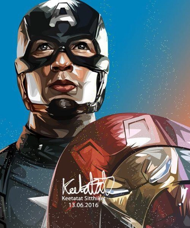 Pop Art Wall Decoration Drawing (Captain America - Ironman Refelected On Shield )modern abstract painting decor