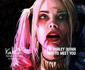 Pop Art Wall Decoration Drawing (Harley Quinn - Pink / Black)modern abstract painting decor