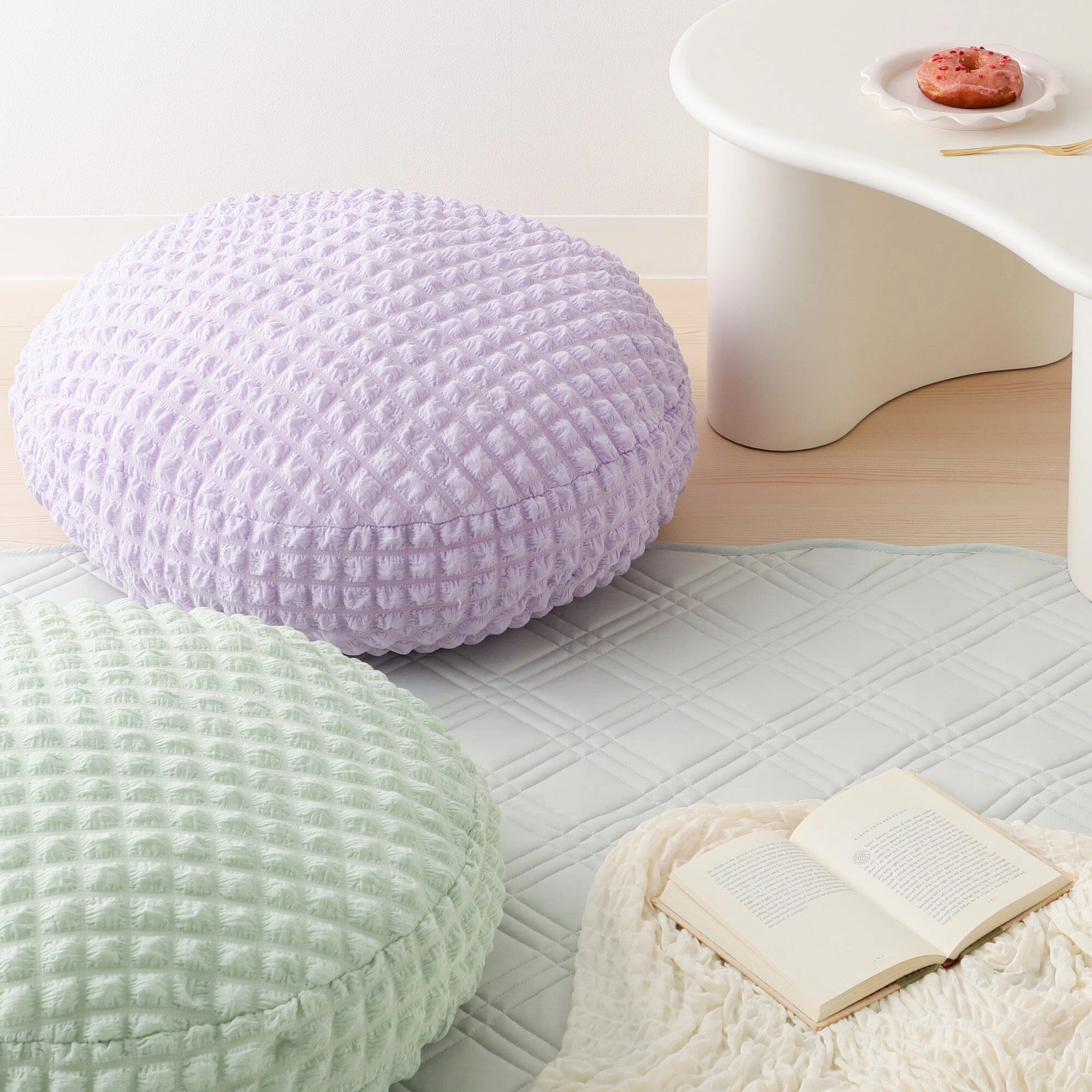 Popcorn Waffle Floor Cushion 60 Light Green