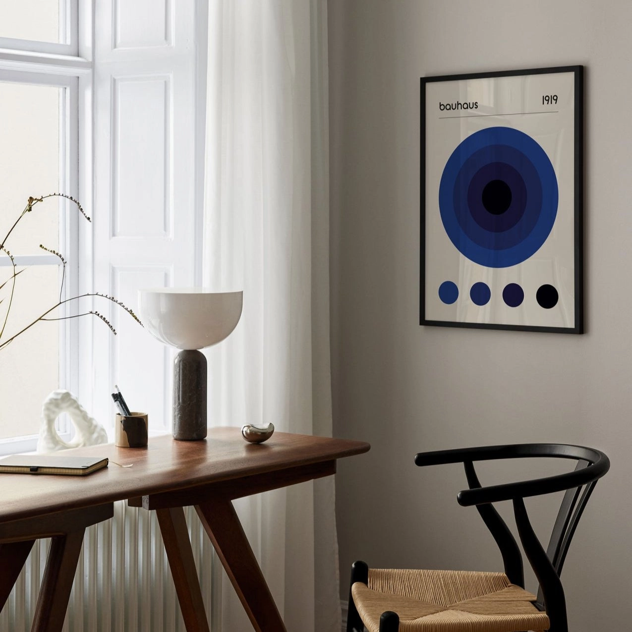 Poster Hub - Bauhaus Blue Art Framed