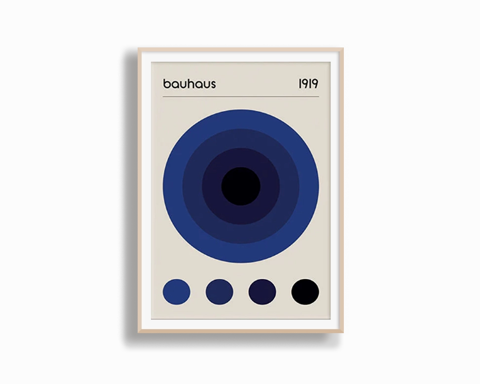 Poster Hub - Bauhaus Blue Art Framed
