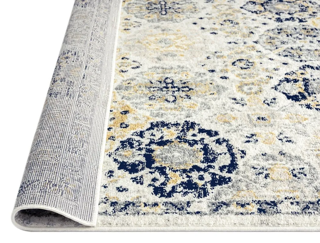 Priscilla Yellow and Navy Blue Floral Transitional Rug *NO RETURNS UNLESS FAULTY