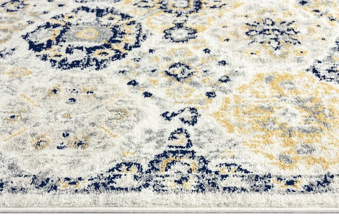 Priscilla Yellow and Navy Blue Floral Transitional Rug *NO RETURNS UNLESS FAULTY