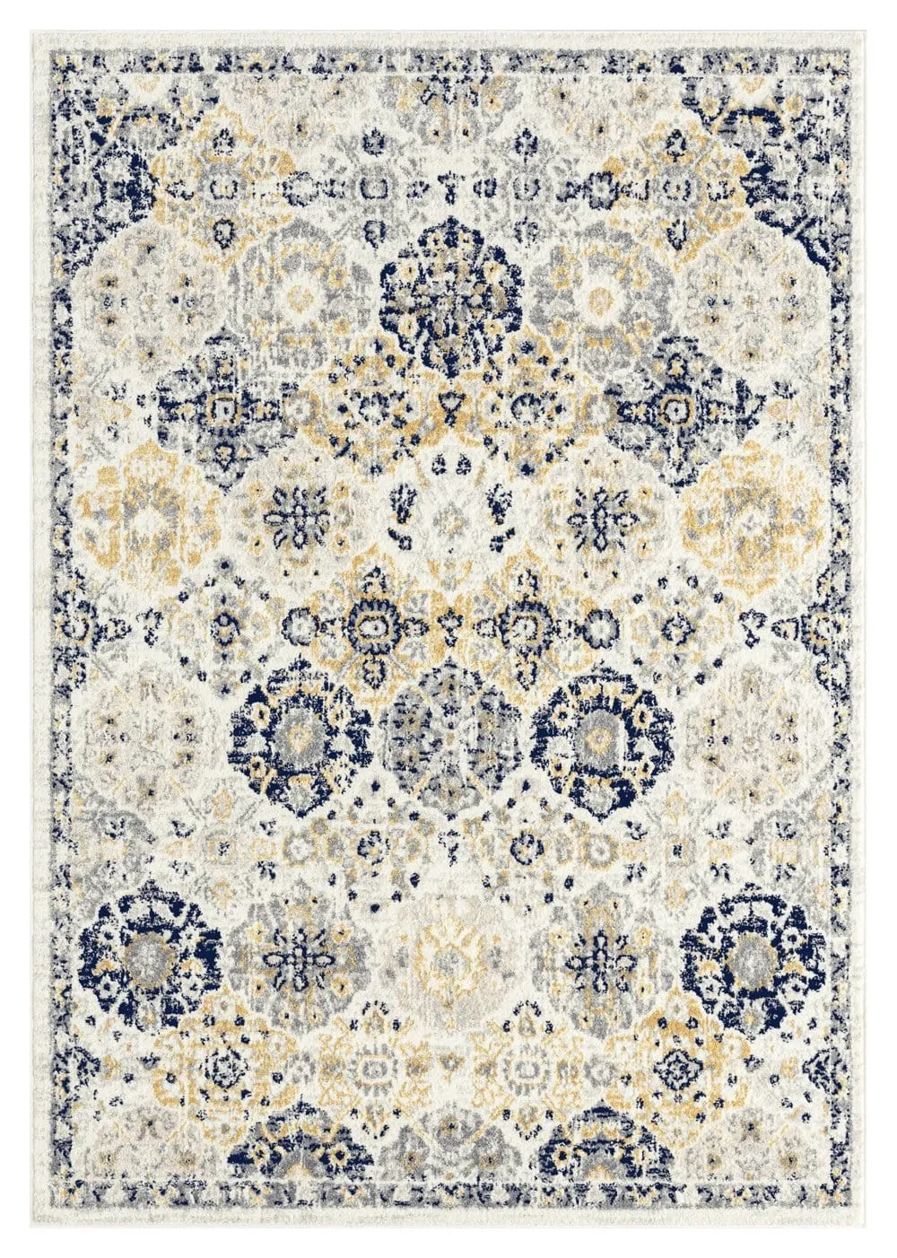 Priscilla Yellow and Navy Blue Floral Transitional Rug *NO RETURNS UNLESS FAULTYmodern color block patchwork rug