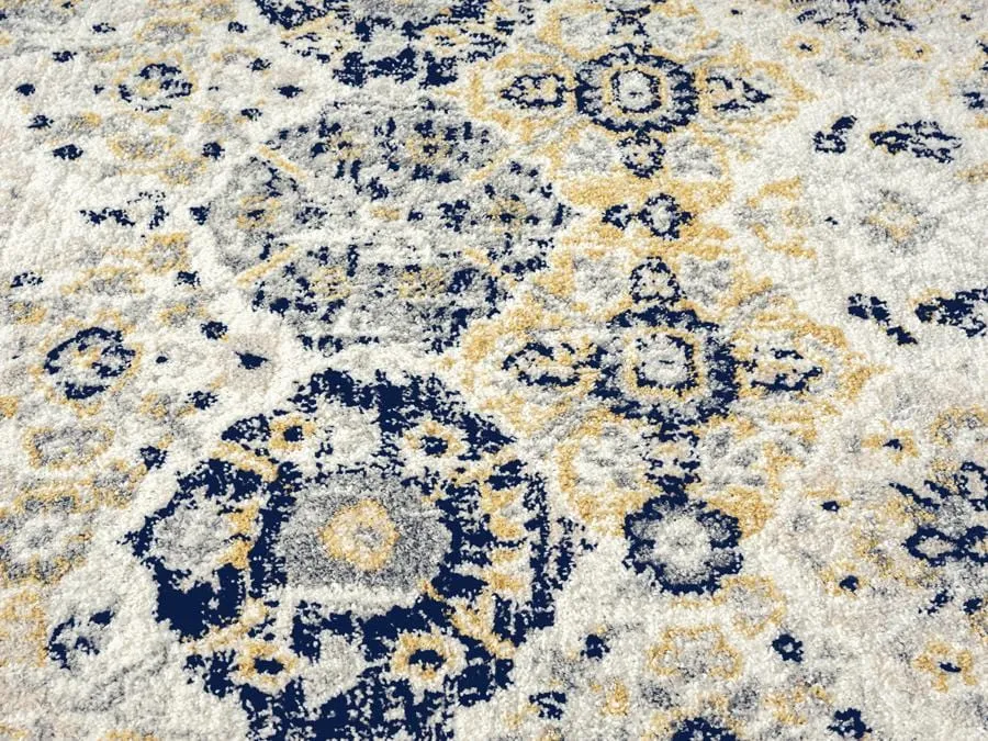 Priscilla Yellow and Navy Blue Floral Transitional Rug *NO RETURNS UNLESS FAULTY