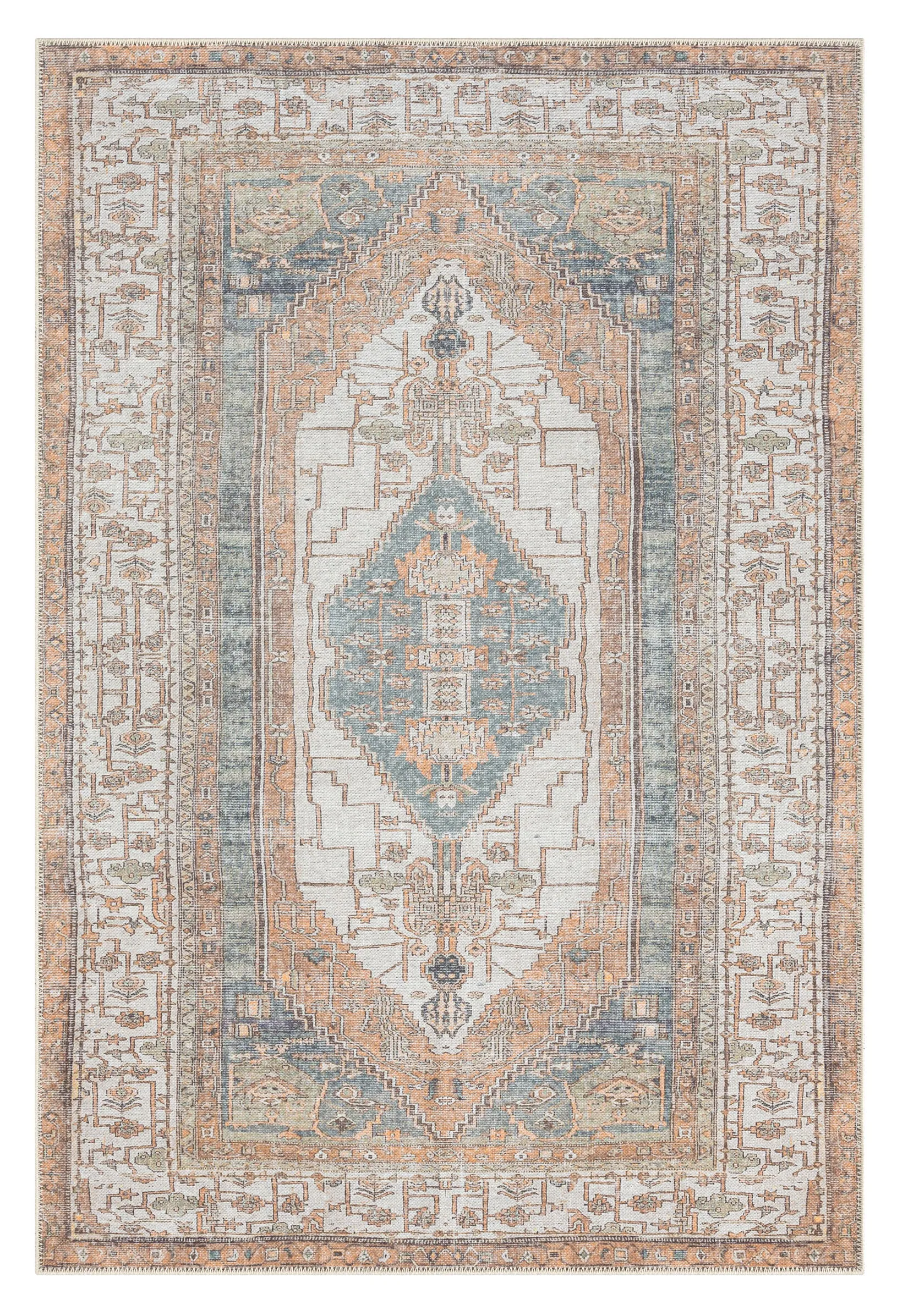Priya Orange and Green Traditional Distressed Washable Rugmodern color block patchwork rug