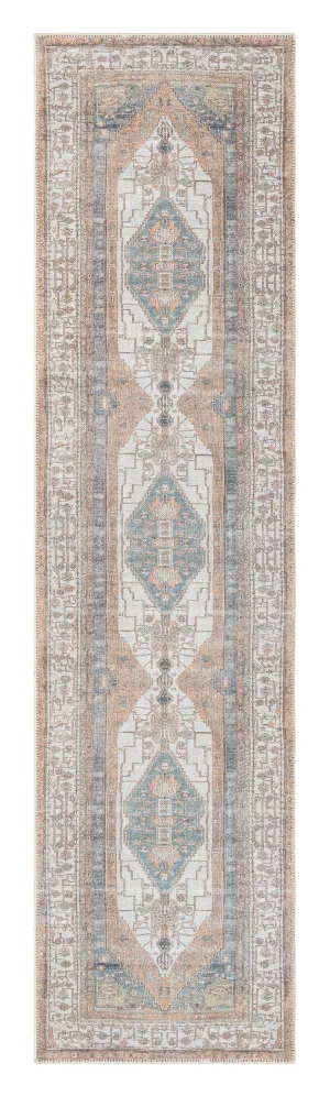 Priya Orange and Green Traditional Distressed Washable Runner Rugmodern color block patchwork rug