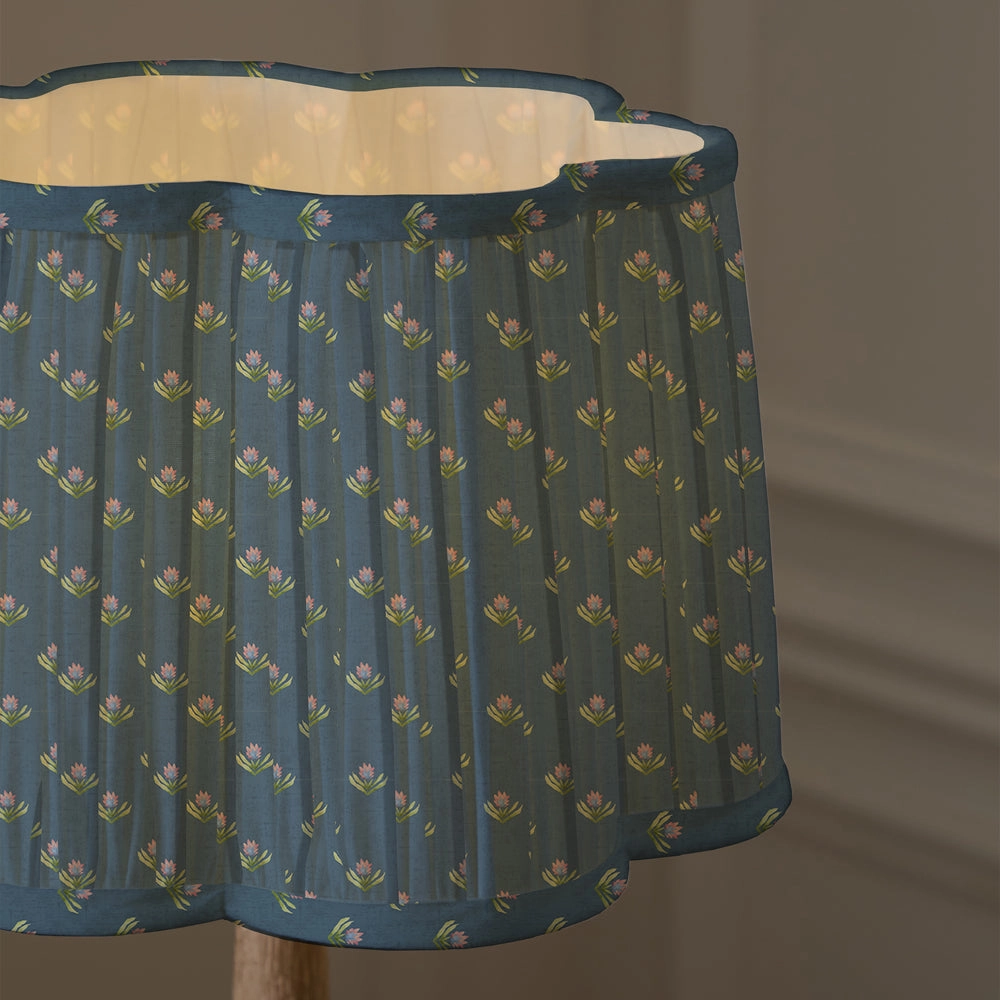Raja Pleated Scalloped Lamp Shade Denim