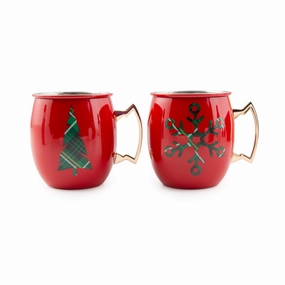 Red Christmas Moscow Mule Mugs - Set Of 2glass cups ,personalized mugs 