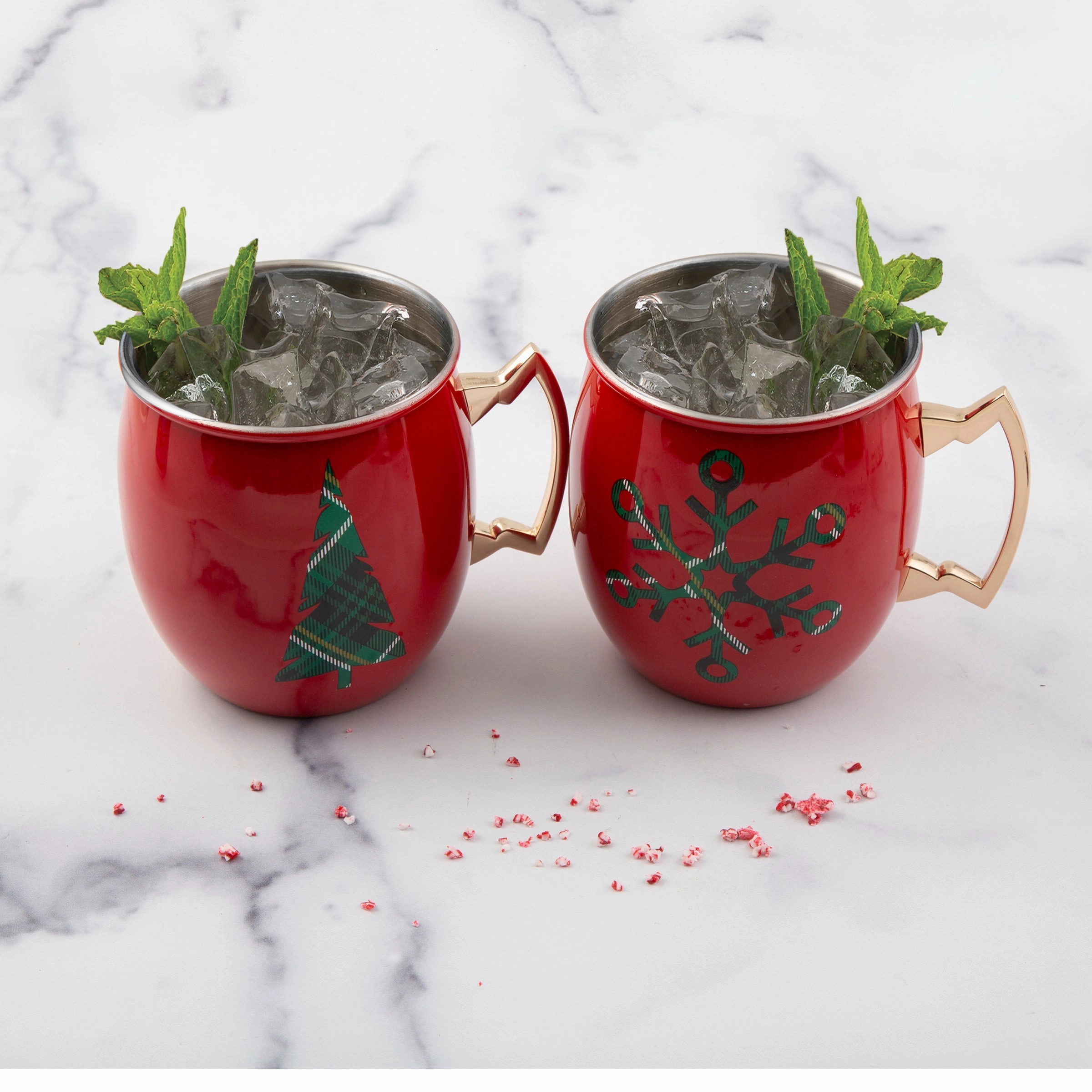 Red Christmas Moscow Mule Mugs - Set Of 2