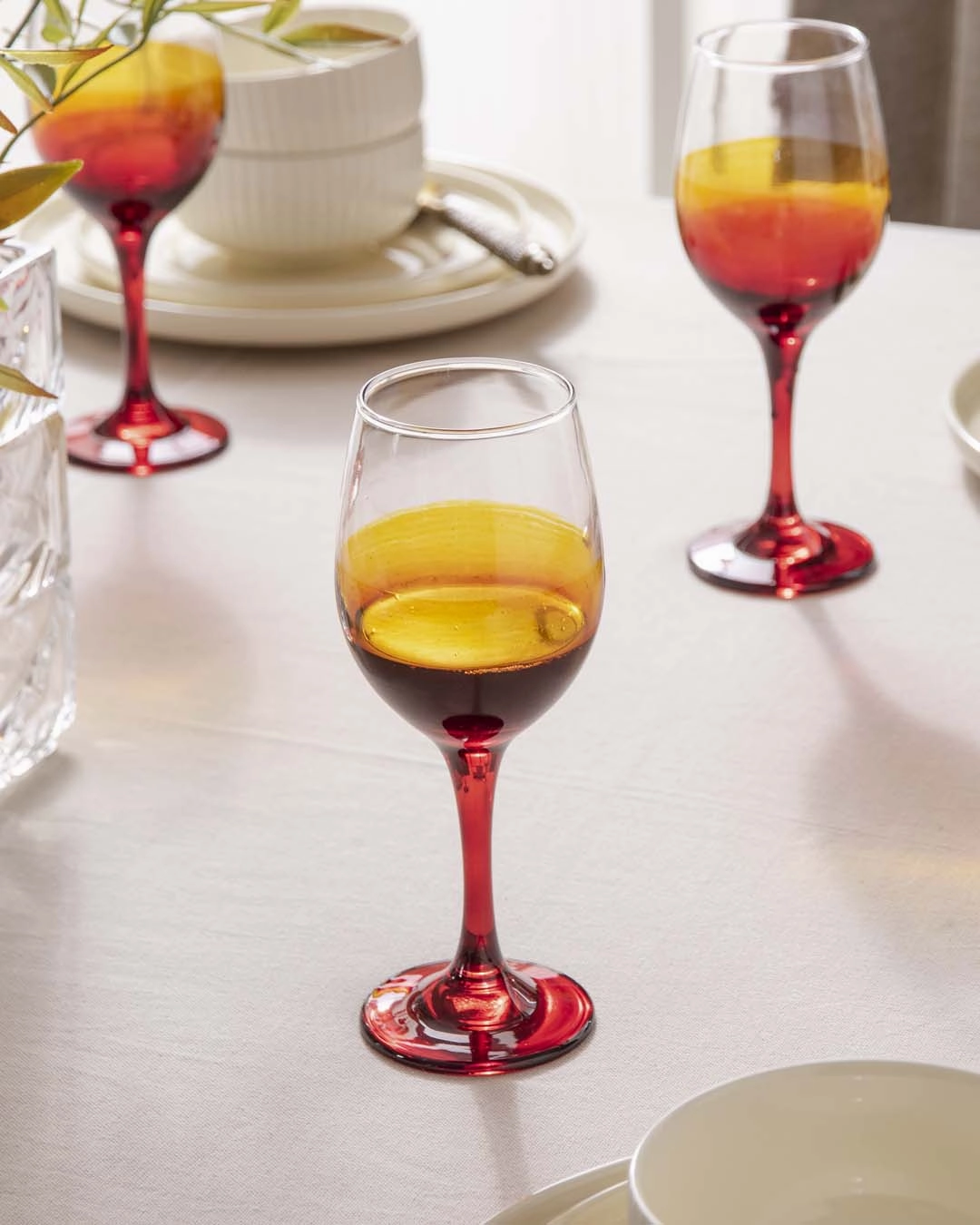 Red Tinted Base Wine Glass - Set Of 6modern kitchen decor ,kitchen dinner set ,dinnerware 