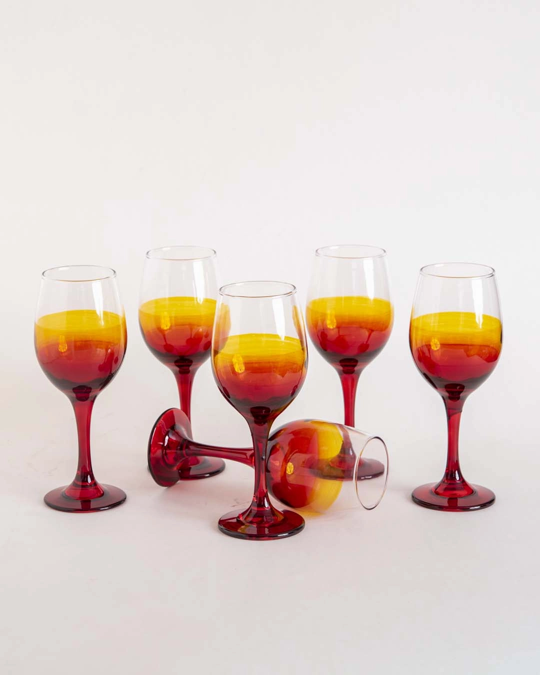 Red Tinted Base Wine Glass - Set Of 6
