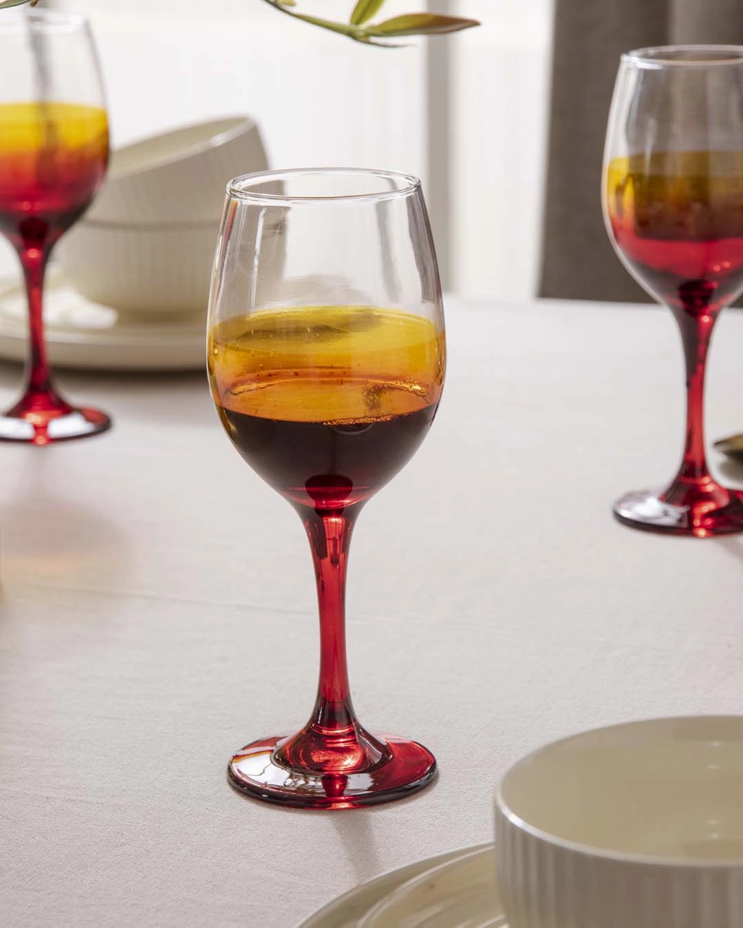Red Tinted Base Wine Glass - Set Of 6