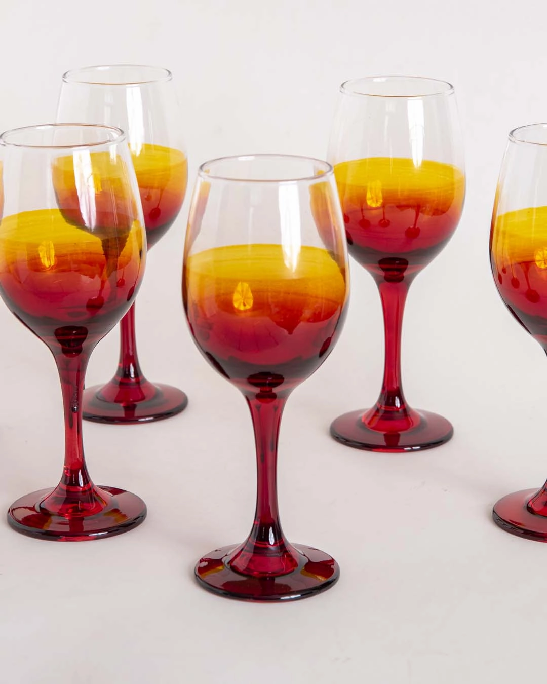 Red Tinted Base Wine Glass - Set Of 6