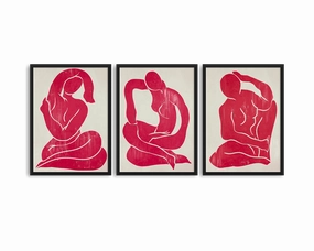 Red Trio Set - Figure Printmodern abstract painting decor
