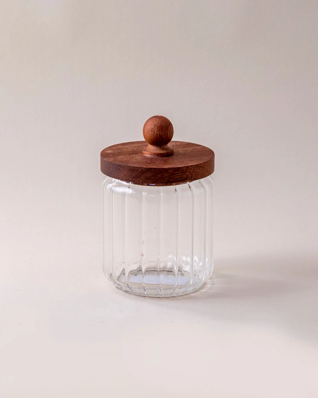 Ribbed Glass Jar with Wooden Lid - Small