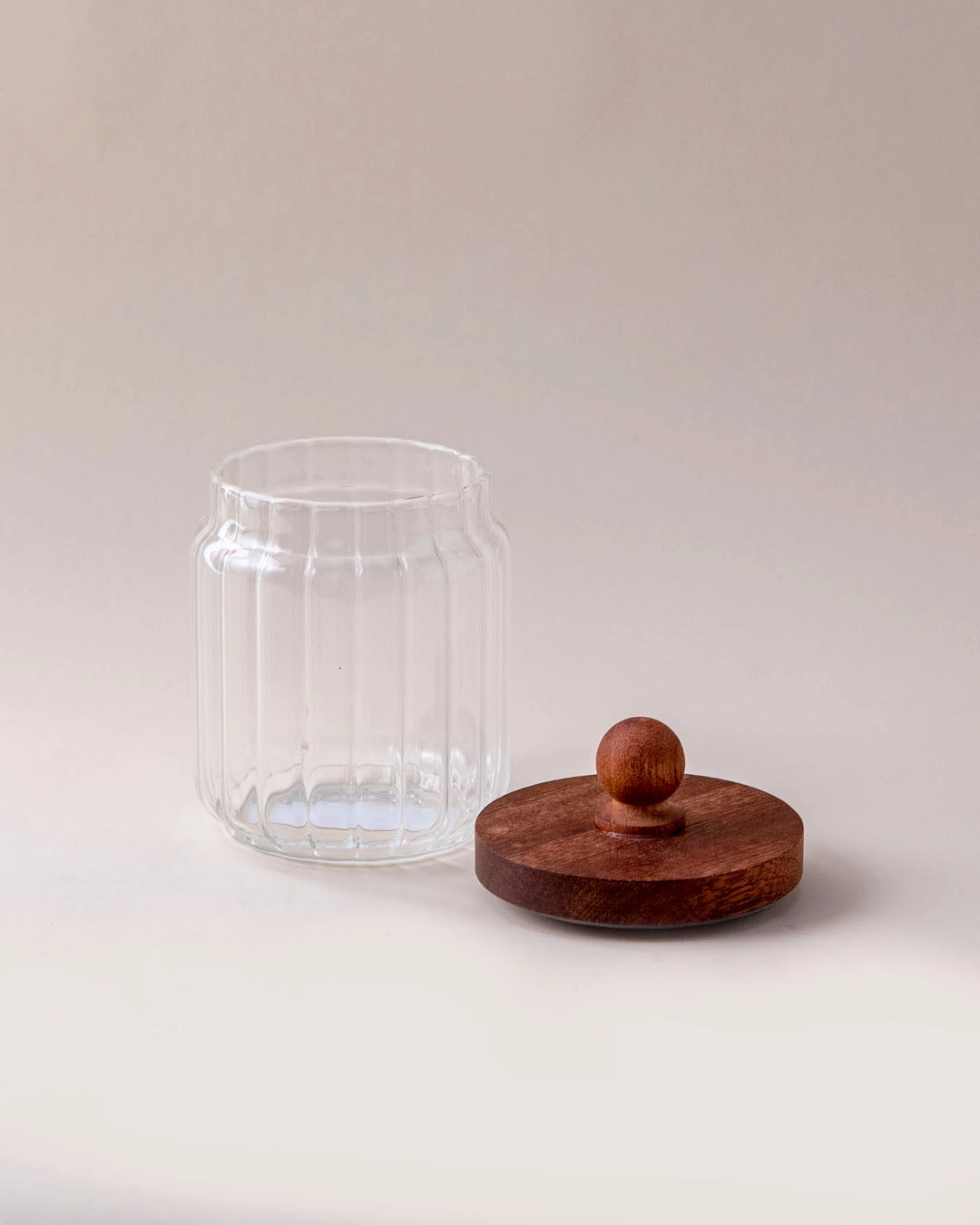 Ribbed Glass Jar with Wooden Lid - Small