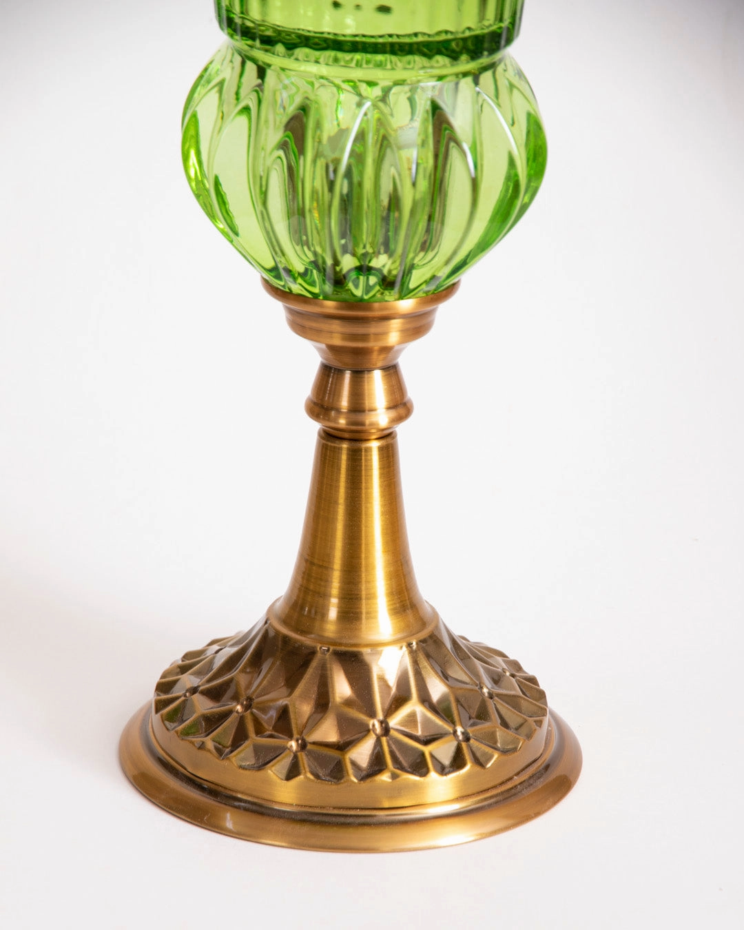 Ribbed Trumpet Glass Vase - Green