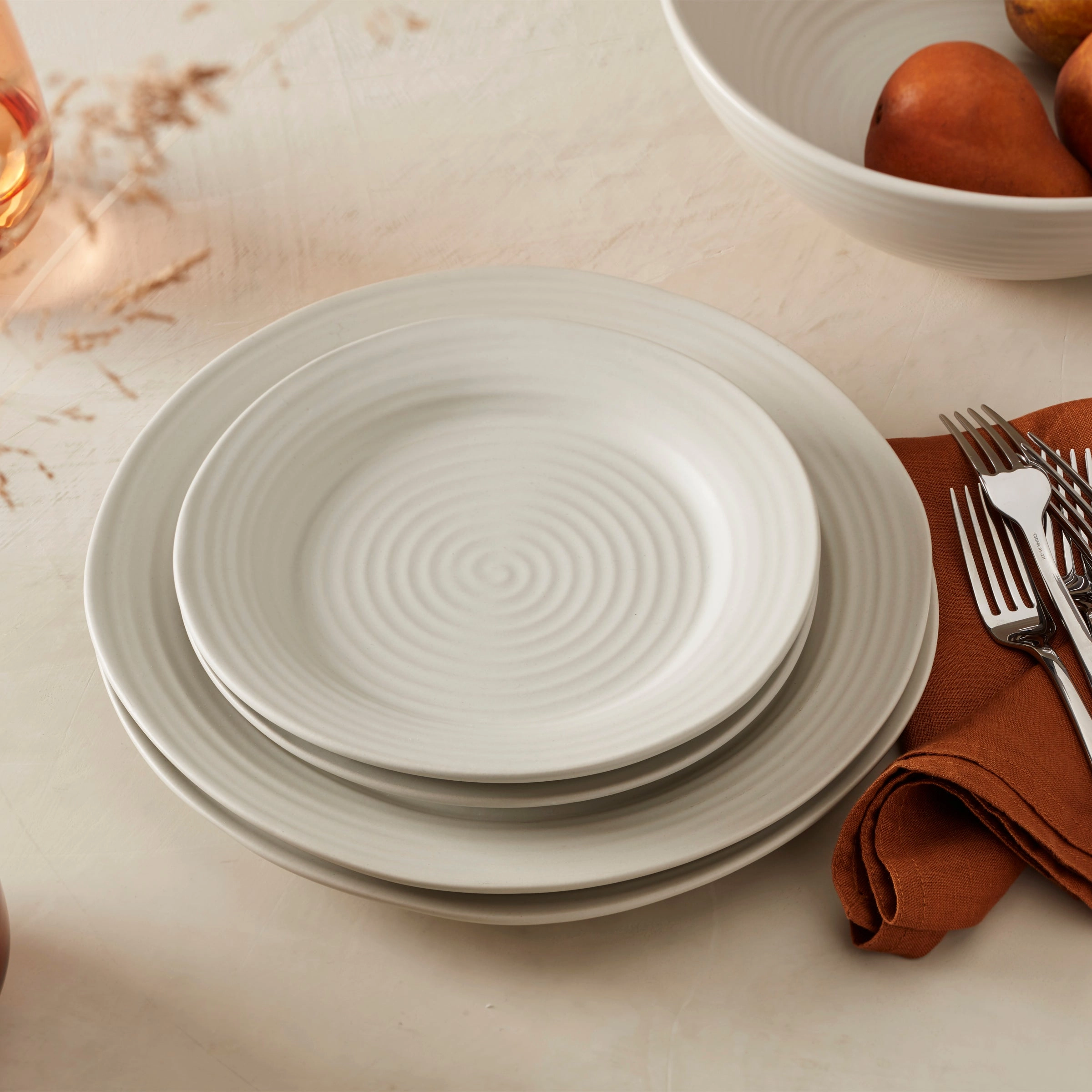 Ridge White 12-Piece Dinnerware Set