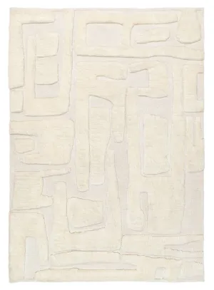 Rolini Ivory Abstract Textured Wool Rugmodern color block patchwork rug