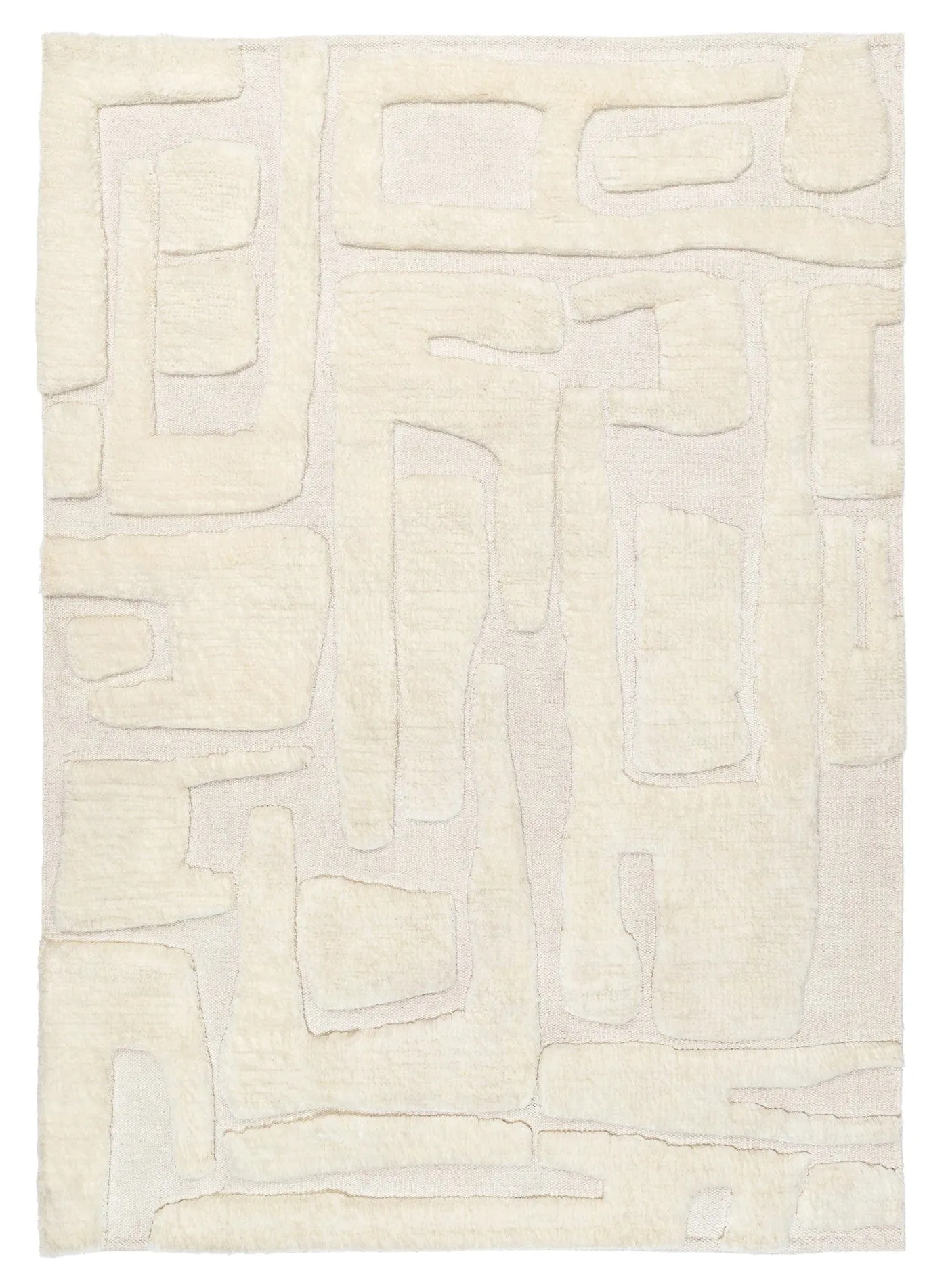 Rolini Ivory Abstract Textured Wool Rugmodern color block patchwork rug