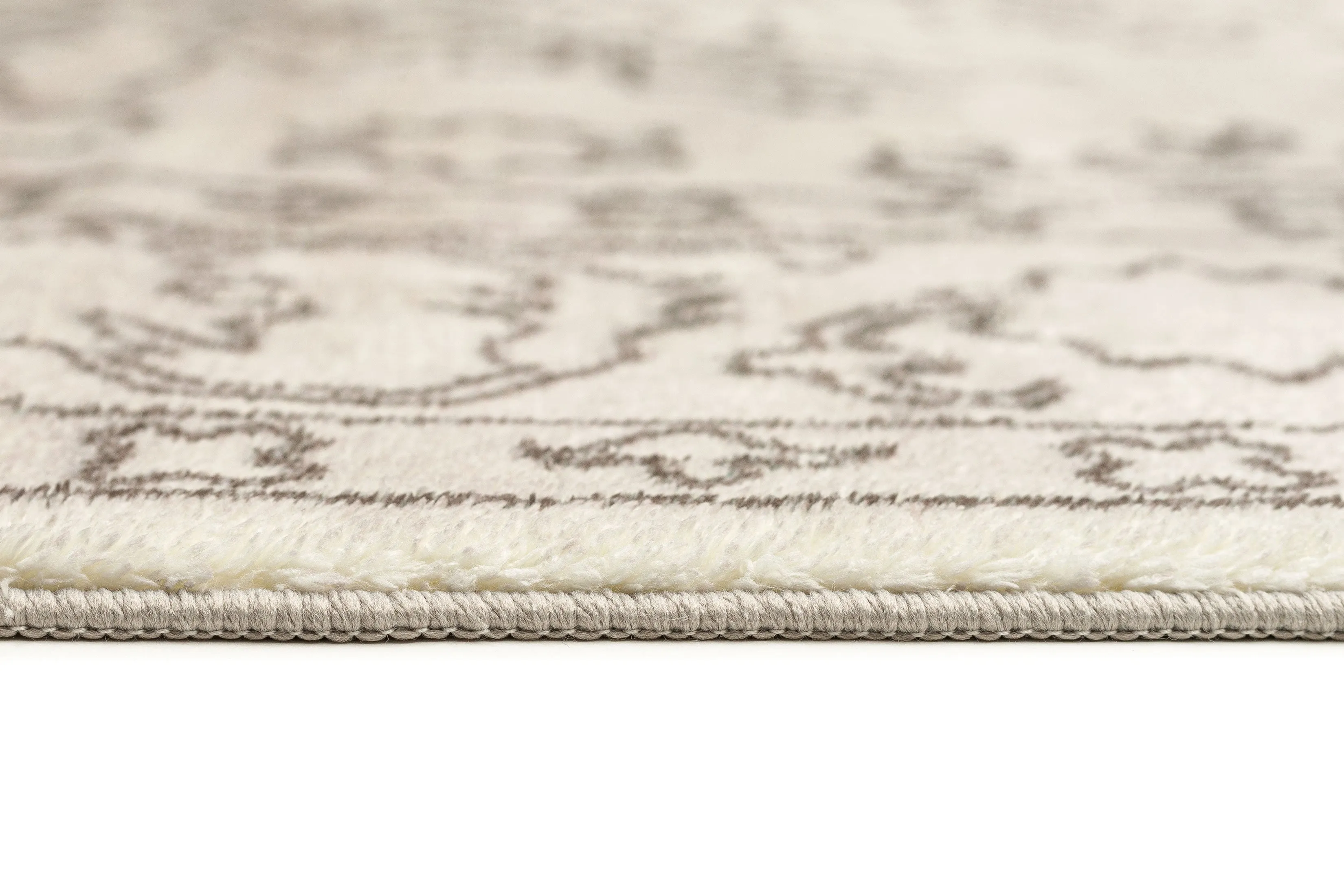Rosalie Grey Cream Traditional Distressed Washable Rug