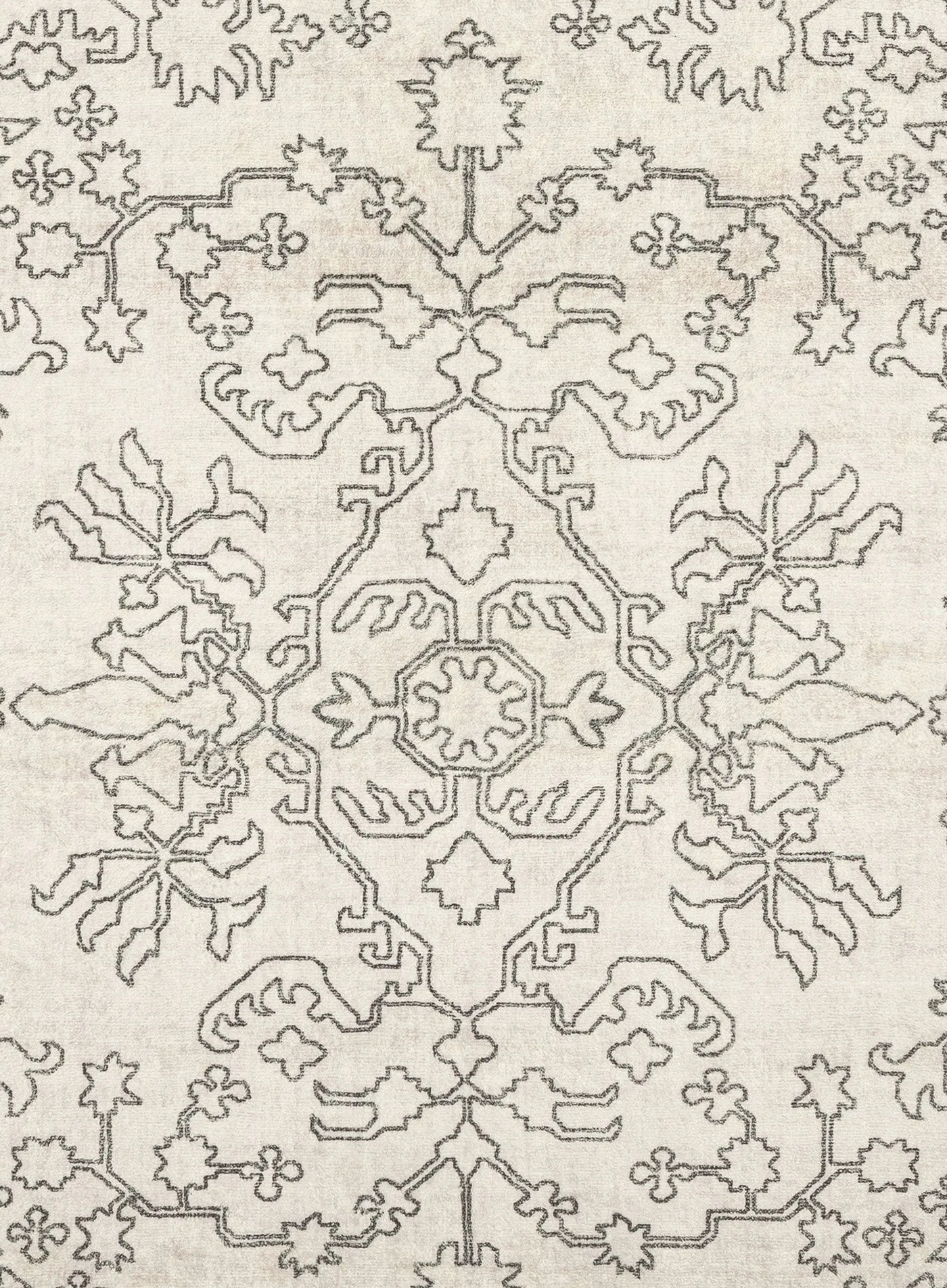 Rosalie Grey Cream Traditional Distressed Washable Rug