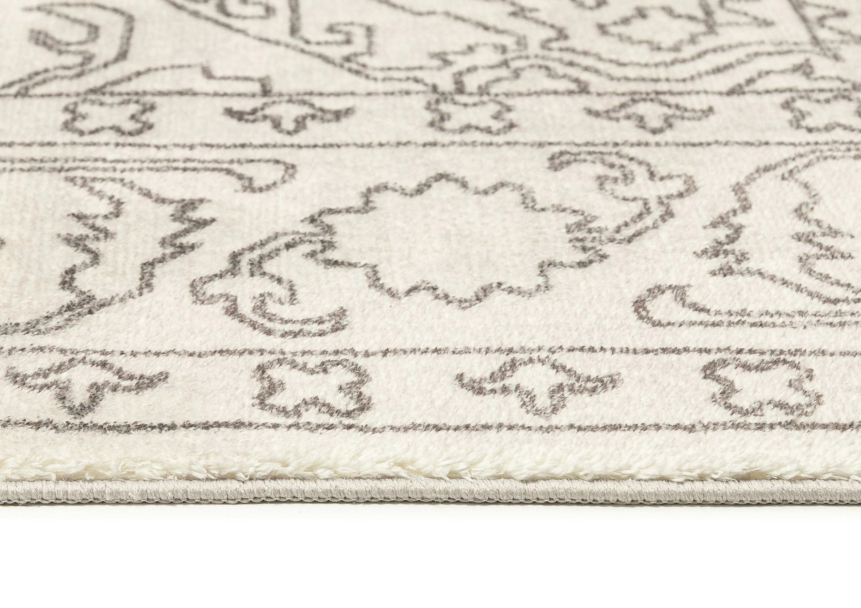 Rosalie Grey Cream Traditional Distressed Washable Rug