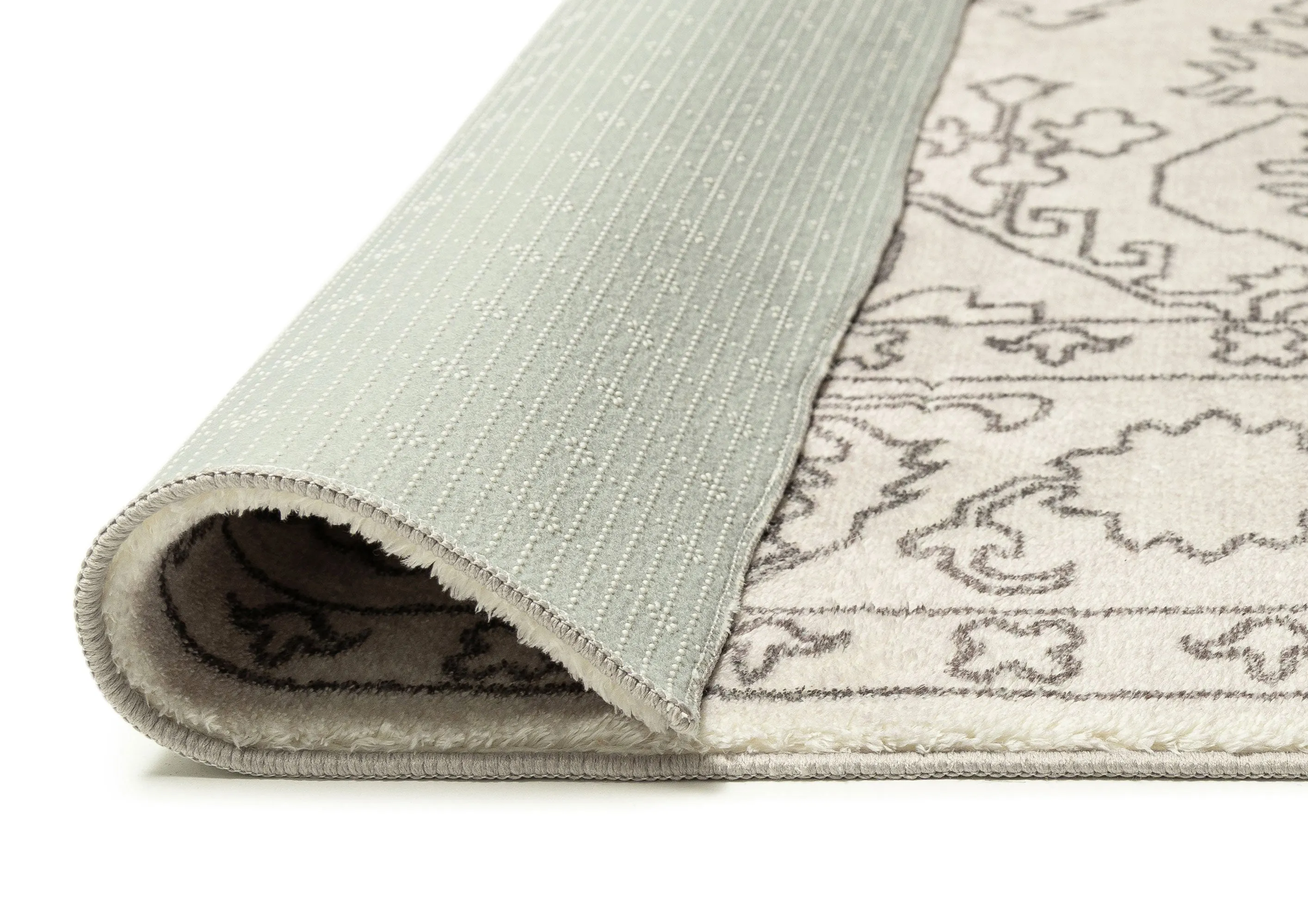 Rosalie Grey Cream Traditional Distressed Washable Rug