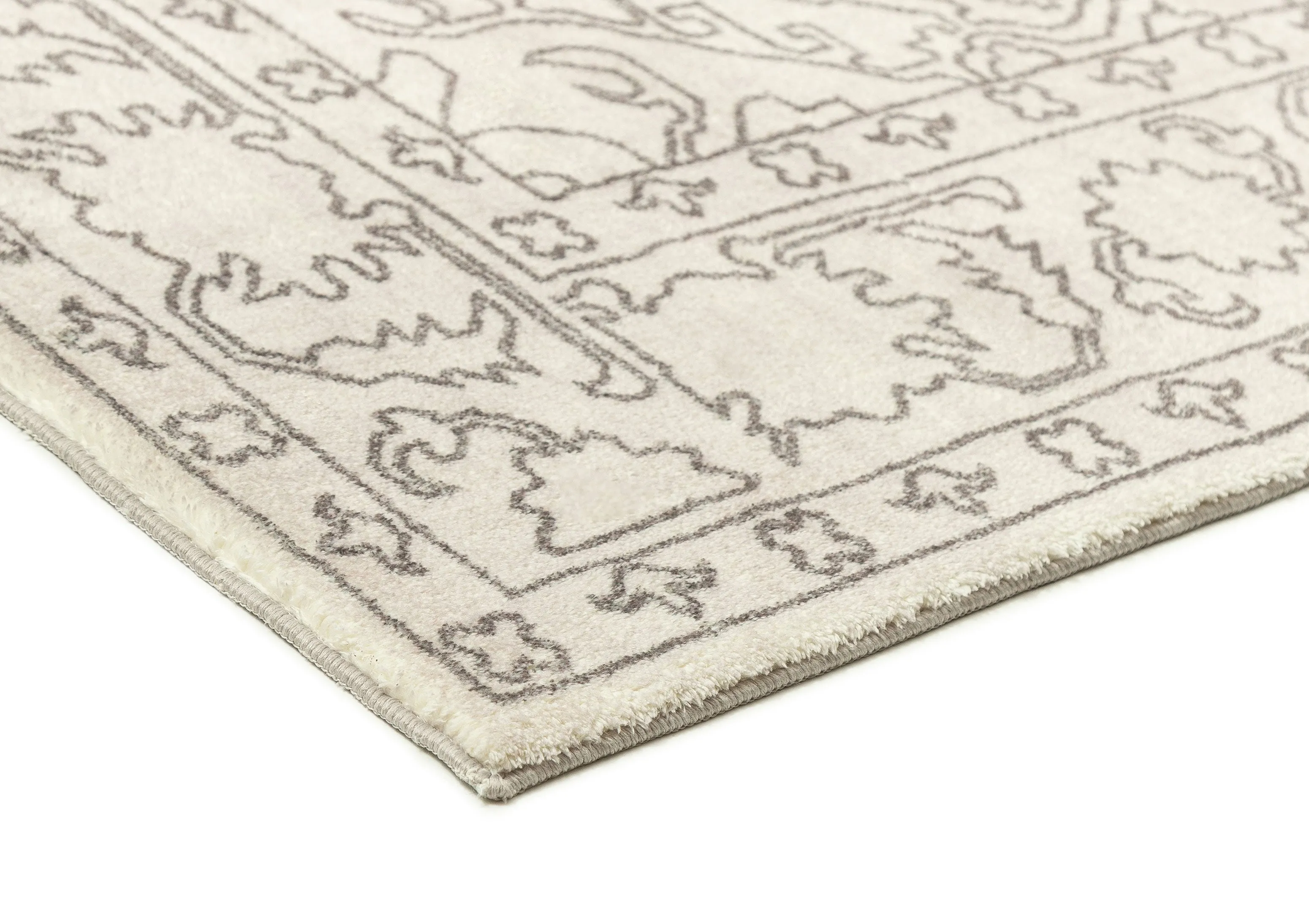 Rosalie Grey Cream Traditional Distressed Washable Rug