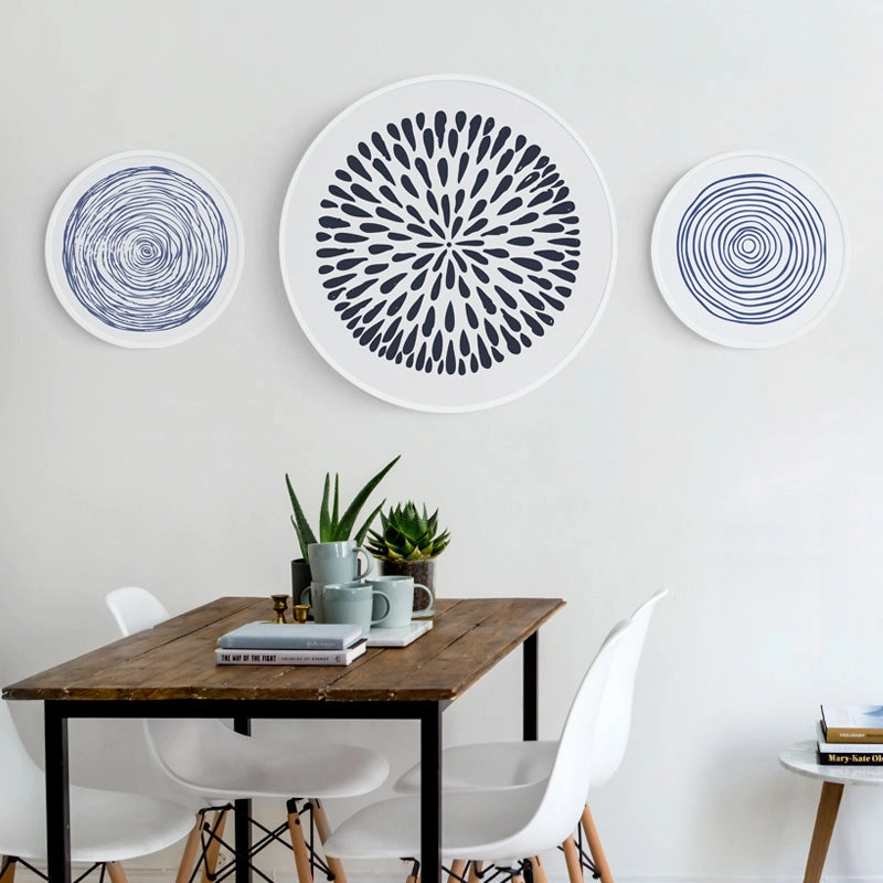 Round Blue and White Art Prints With Framenordic style wall decor