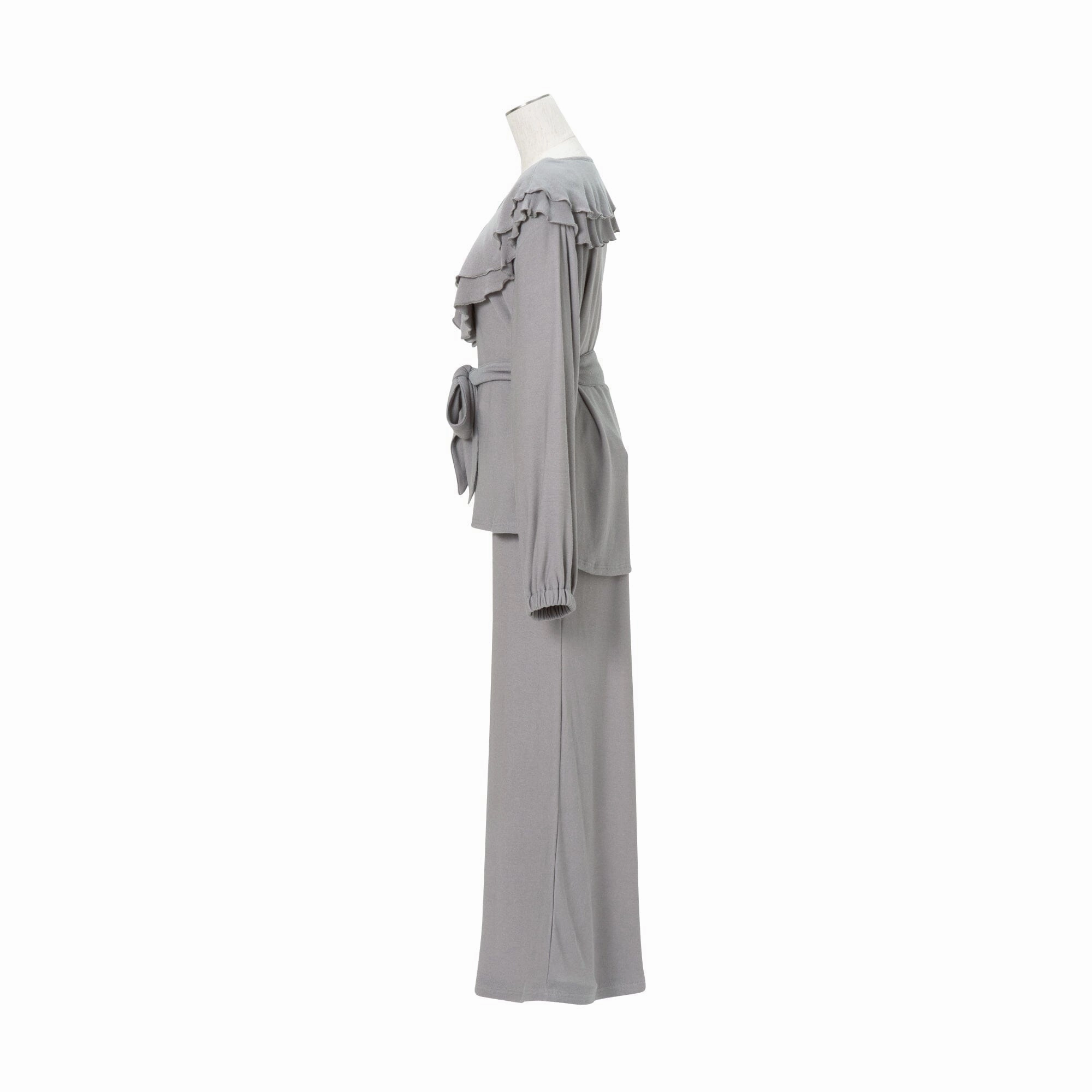 Ruffle Collar Knit Pajama Gray