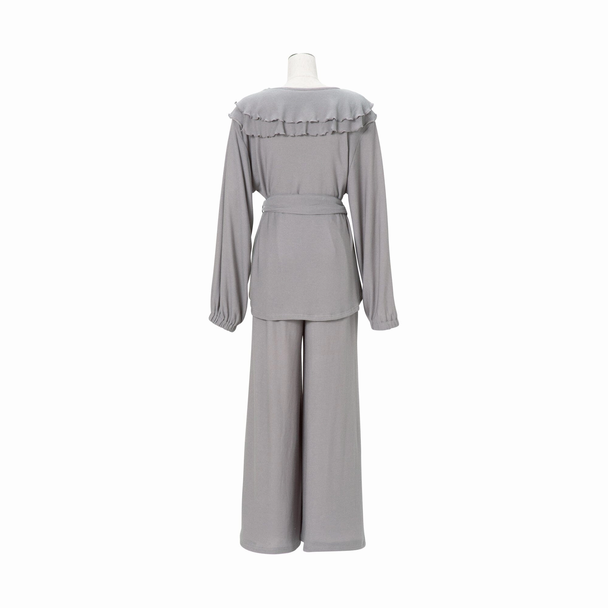 Ruffle Collar Knit Pajama Gray