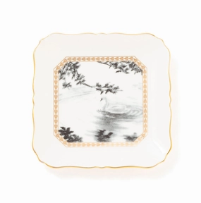 RURU MARY'S Square Plate Swanhand-painted ceramic bowl