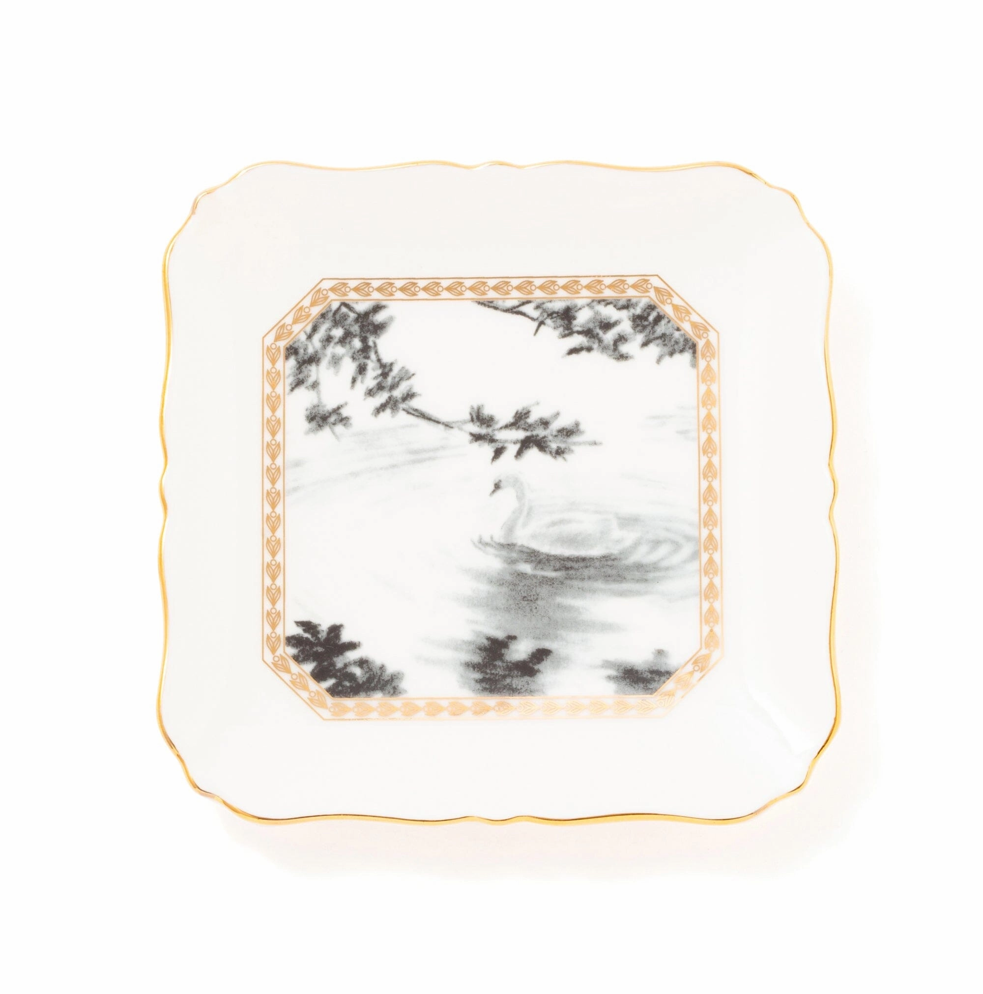 RURU MARY'S Square Plate Swanhand-painted ceramic bowl