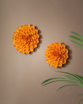 Rustic Floral Decorative Wall Accent - Orange - Set Of 2nordic style wall decor