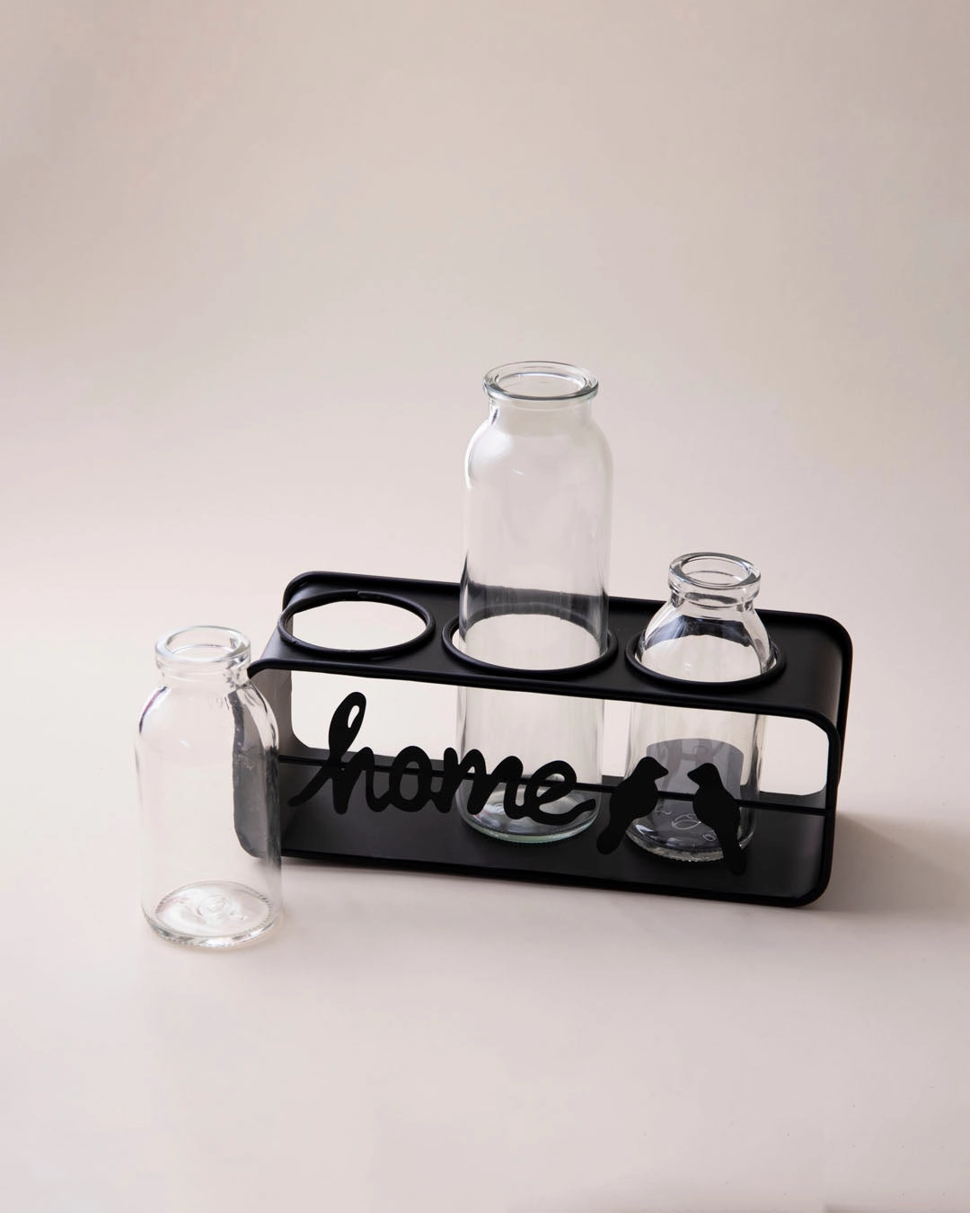 Rustic Home Glass Vase Set With Metal Stand