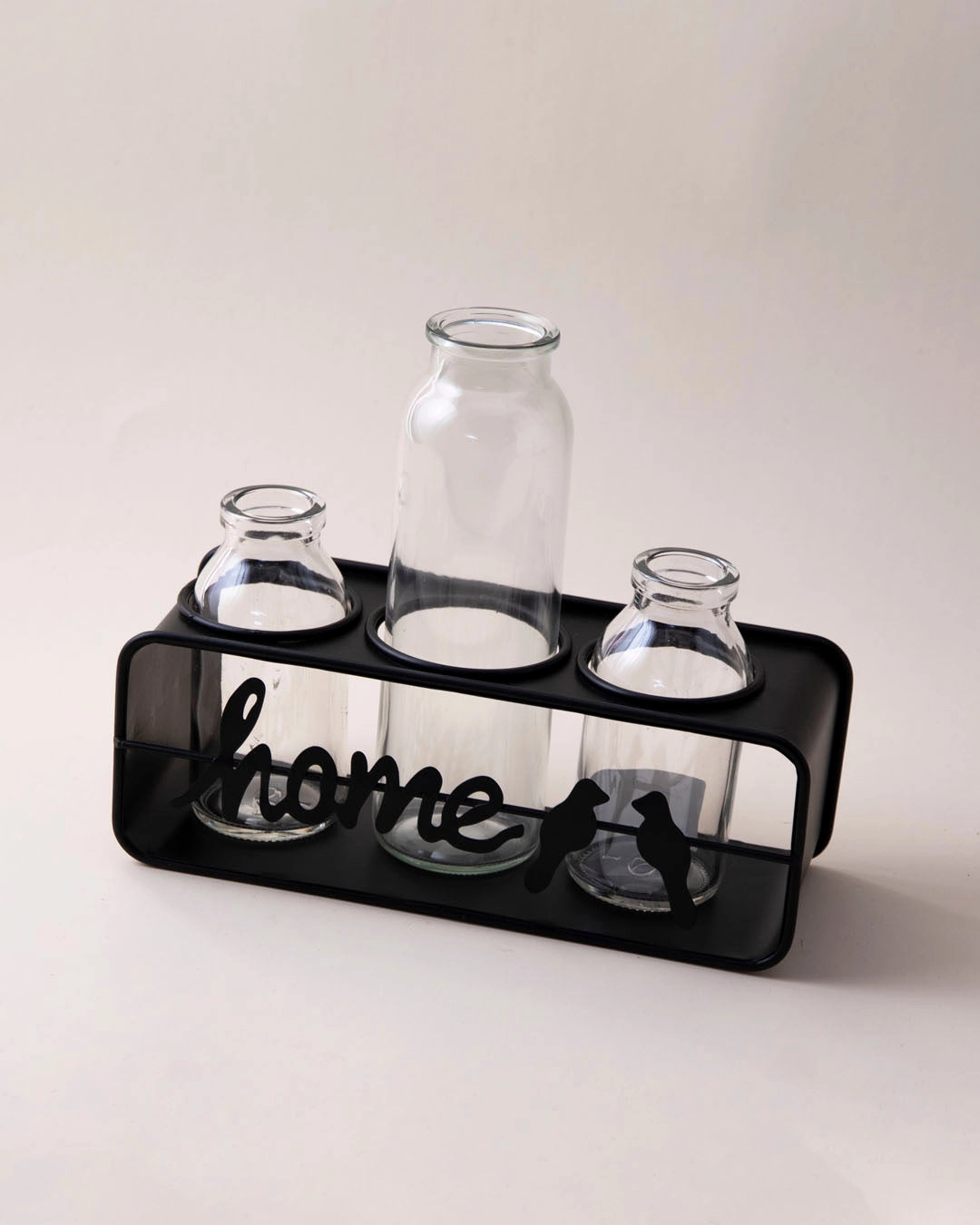 Rustic Home Glass Vase Set With Metal Stand